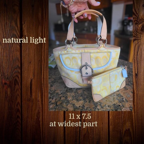 Vintage COACH small Tote vachetta leather and wristlet set yellow - Picture 9 of 15